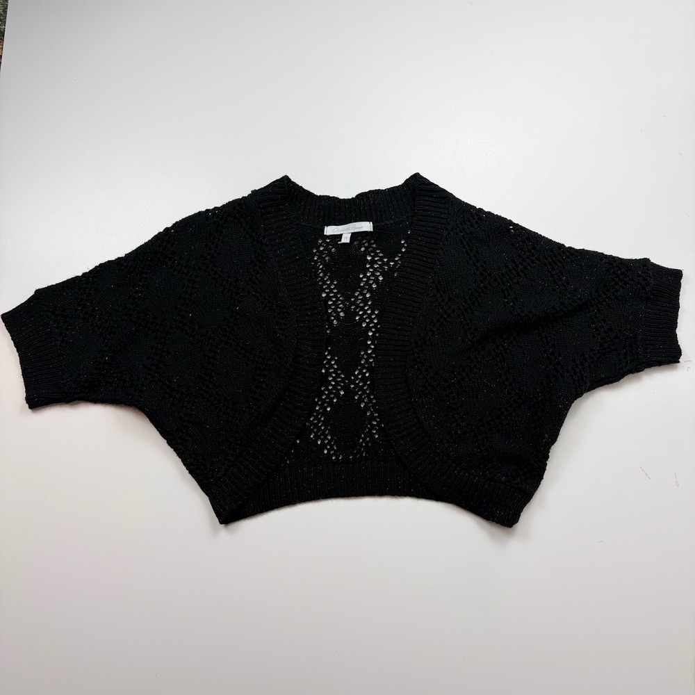 Charlotte Russe Black Metallic Shimmer Open Knit Shrug Bolero Sweater Womens M